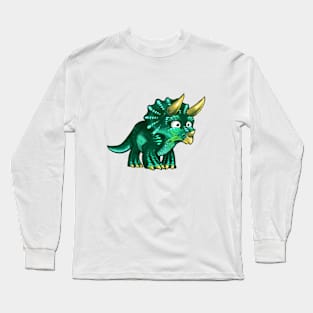 Green cartoon triceratops Long Sleeve T-Shirt